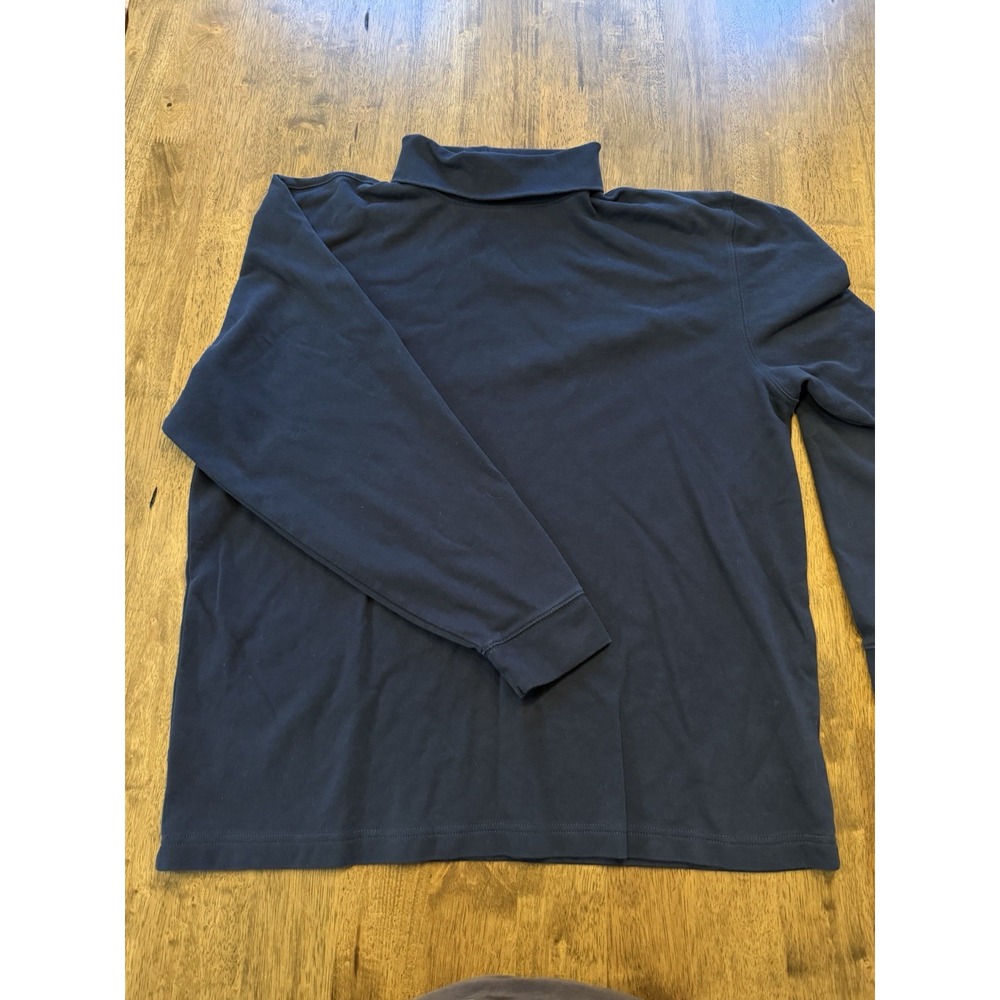 L.L.Bean L Regular Blue Solid Mock Neck Long Sleeve Cotton Knit T-Shirt